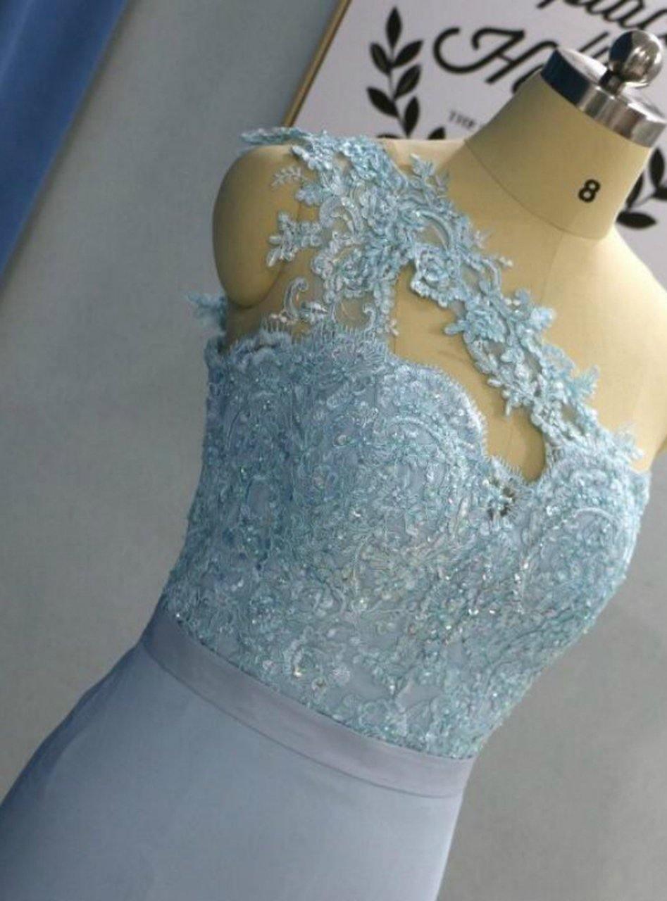 Hellhimmelblaues, kurzes, knielanges One-Shoulder-Homecoming-Kleid PD276