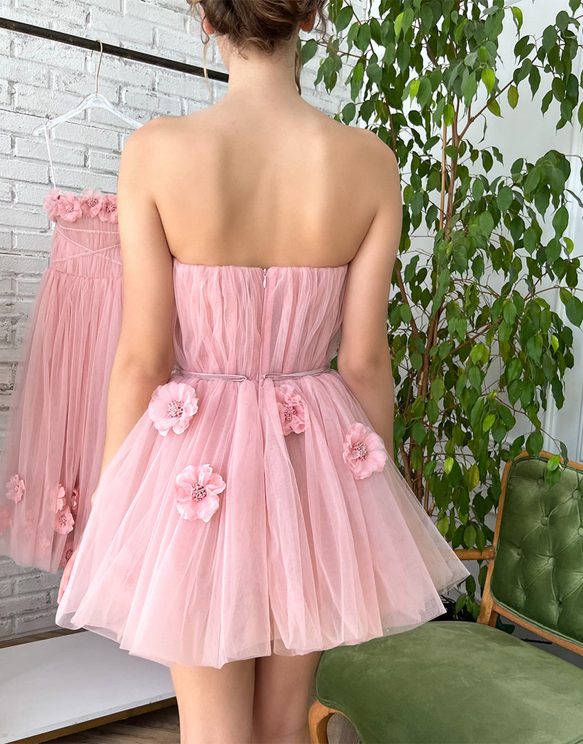Iris | Vestido corto de fiesta de corte A con flores hechas a mano