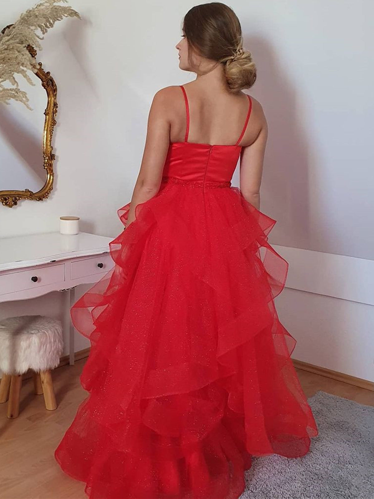 Long A-line Sweetheart Tulle Prom Dress Red Formal Evening Gowns