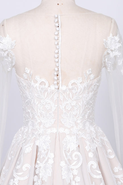 Long Sleeve Appliques Tulle A-line Wedding Dress
