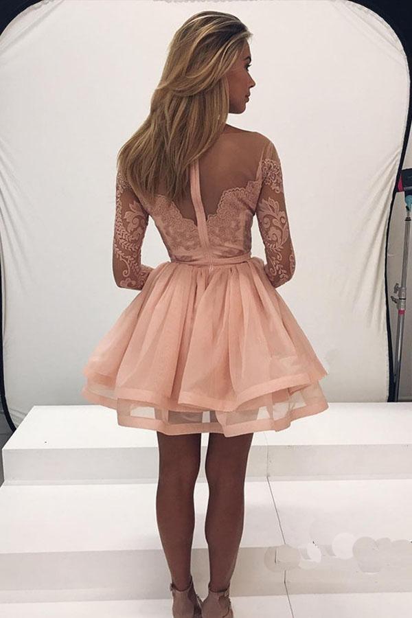 Langärmliges Homecoming-Kleid aus Spitze mit Tüll und Reißverschluss hinten, Partykleid PG197