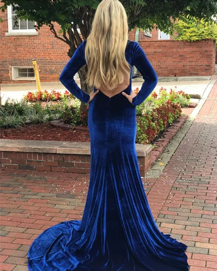 Langärmlige Ballkleider Königsblaues Abendkleid mit Ärmeln
