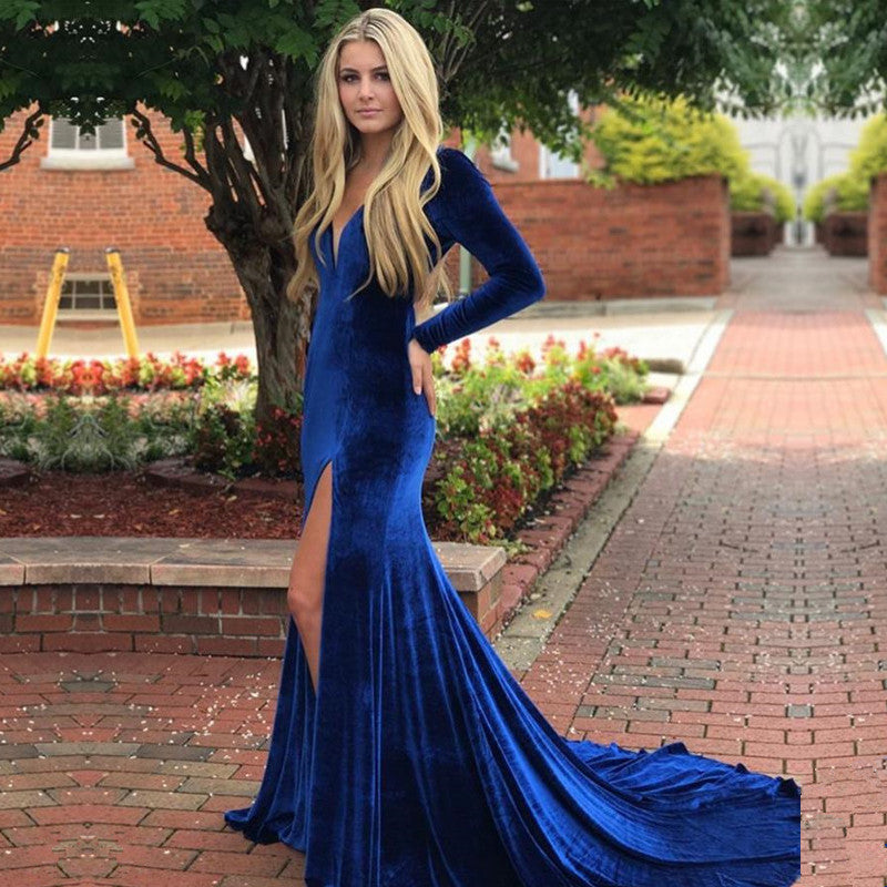 Langärmlige Ballkleider Königsblaues Abendkleid mit Ärmeln