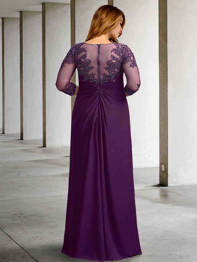 Vestidos de madre de la novia de corte A/princesa con escote joya y largo hasta el suelo