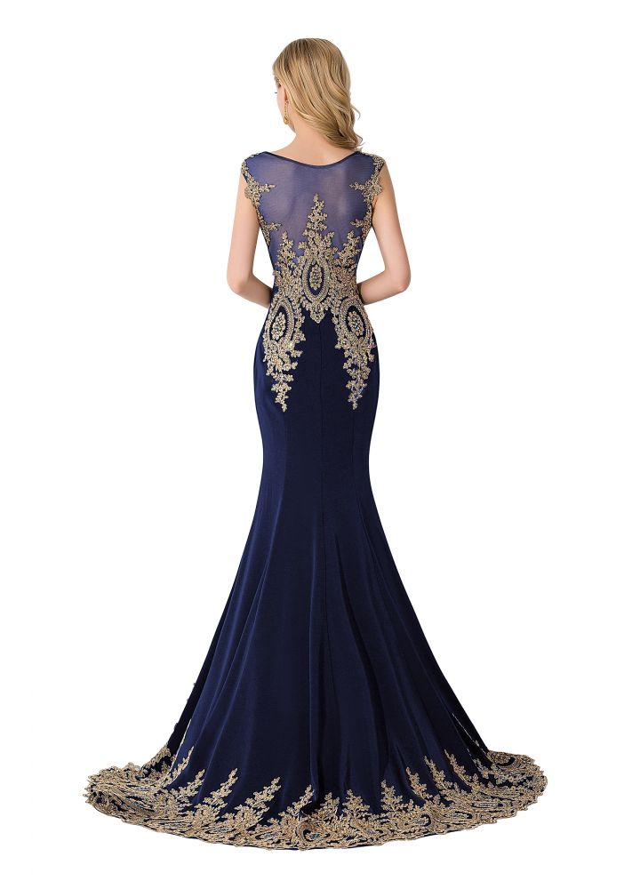 Meerjungfrau-Abendkleid mit Hofschleppe aus Chiffon mit Applikationen