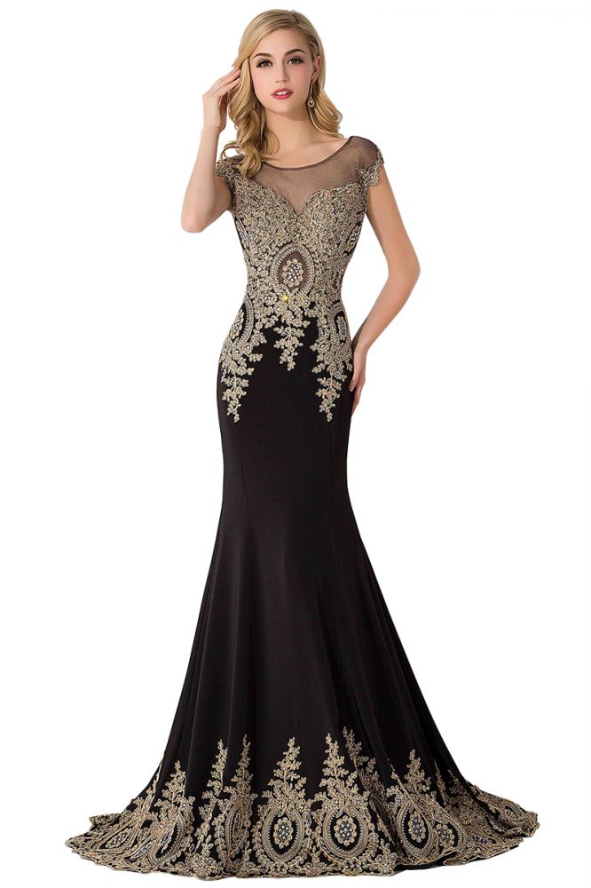 Meerjungfrau-Abendkleid mit Hofschleppe aus Chiffon mit Applikationen