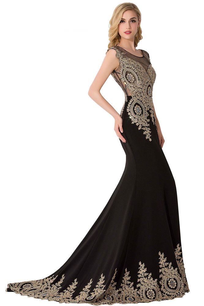 Meerjungfrau-Abendkleid mit Hofschleppe aus Chiffon mit Applikationen