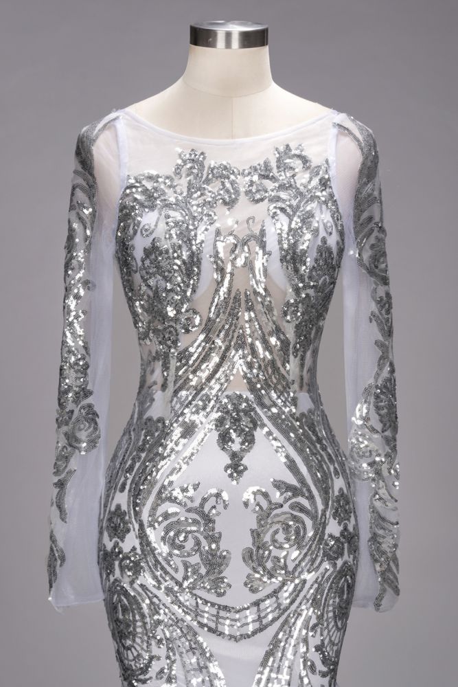 Vestidos de fiesta de tul de talla grande con diseño de sirena, mangas largas y lentejuelas