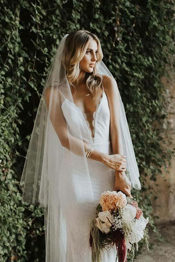 Mermaid Spaghetti Straps Low Cut Backless Lace Wedding Dress WD310