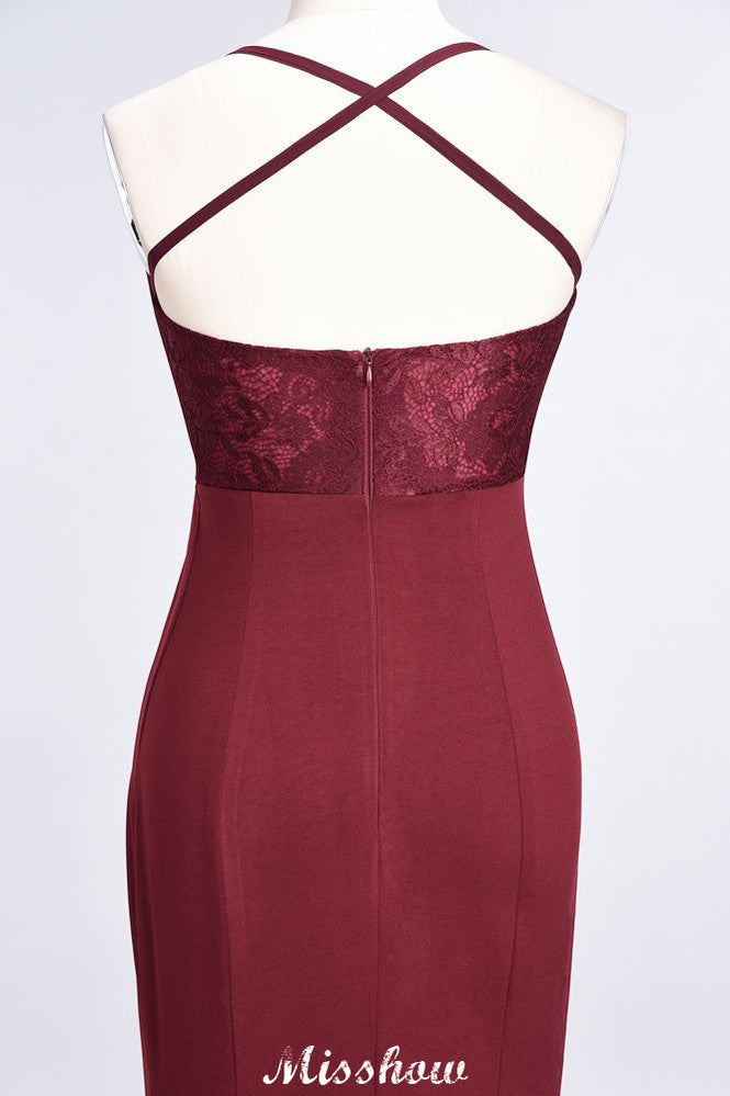 Mermaid spandex Lace Spaghetti-Straps Sleeveless Floor-Length Bridesmaid Dress