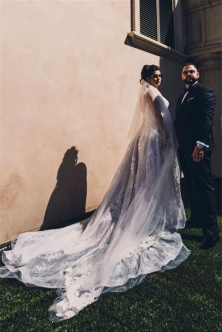 Modern V-neck Sleeveless A-line Wedding Dresses With Lace