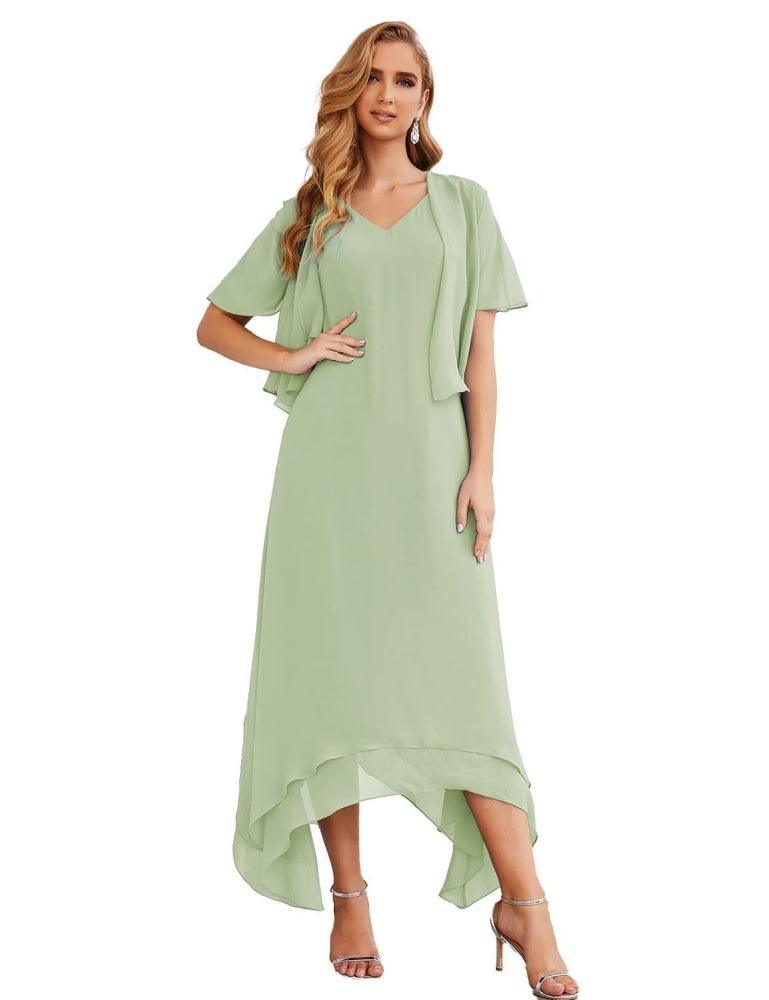 Sunnderly Chiffon Plus Size Mother of Bride Dresses with Jacket Formal Dresses for Wedding SY28073