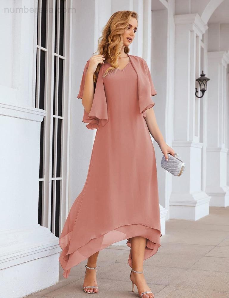 Sunnderly Chiffon Plus Size Mother of Bride Dresses with Jacket Formal Dresses for Wedding SY28073