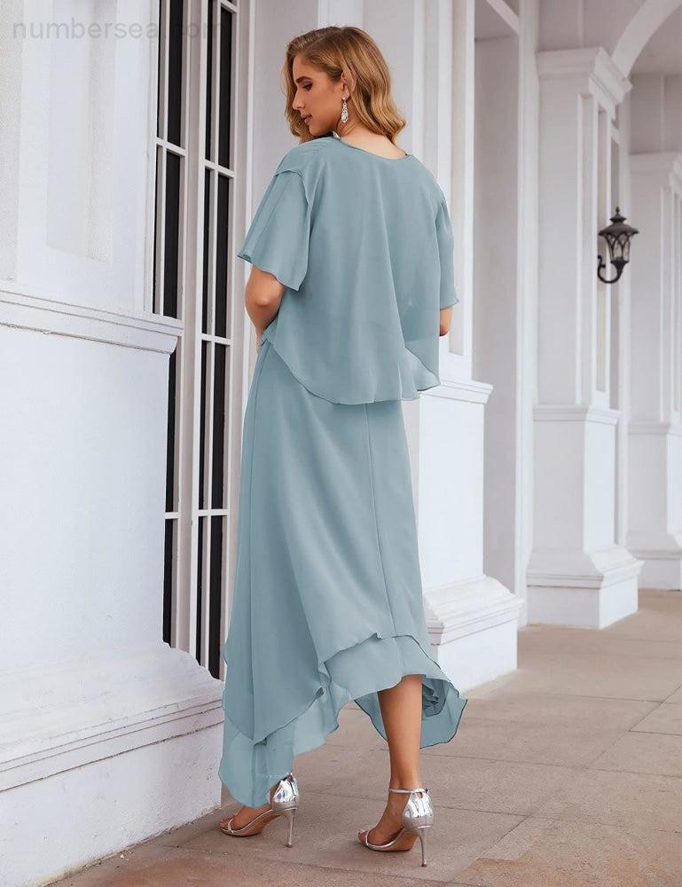Sunnderly Chiffon Plus Size Mother of Bride Dresses with Jacket Formal Dresses for Wedding SY28073