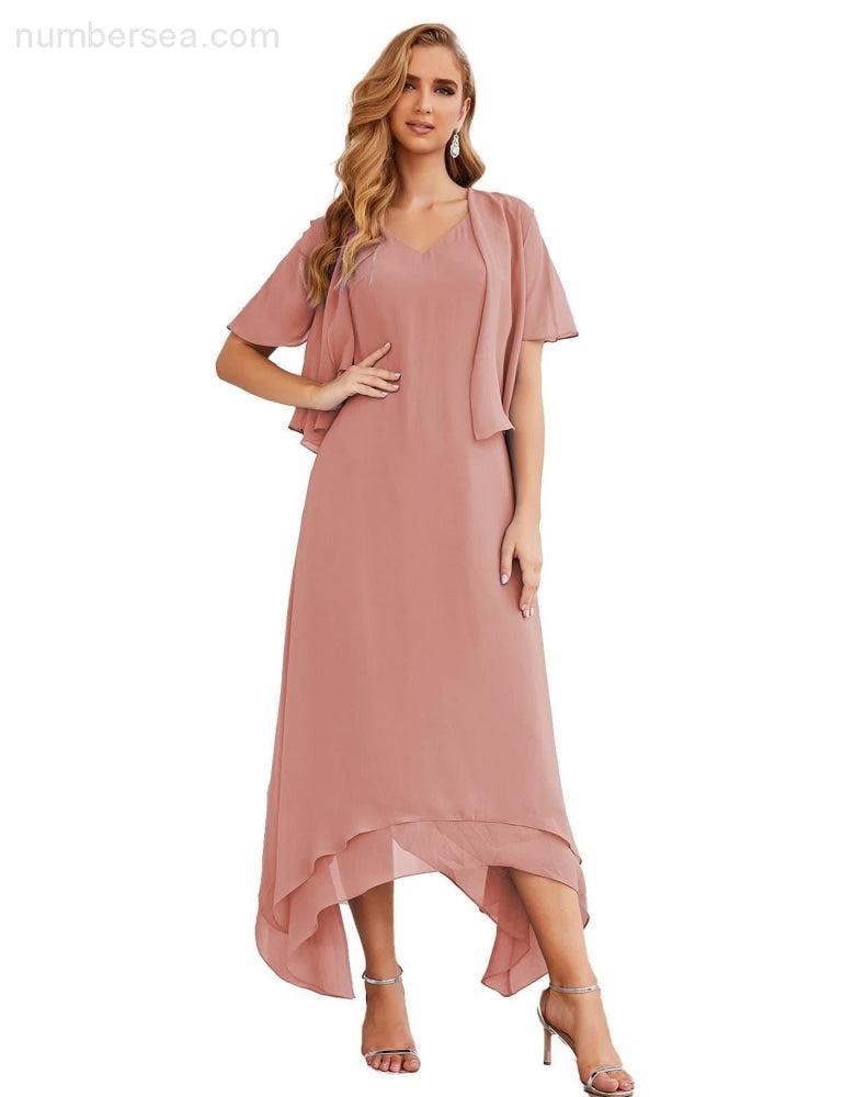 Sunnderly Chiffon Plus Size Mother of Bride Dresses with Jacket Formal Dresses for Wedding SY28073