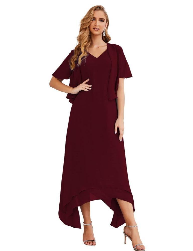 Sunnderly Chiffon Plus Size Mother of Bride Dresses with Jacket Formal Dresses for Wedding SY28073