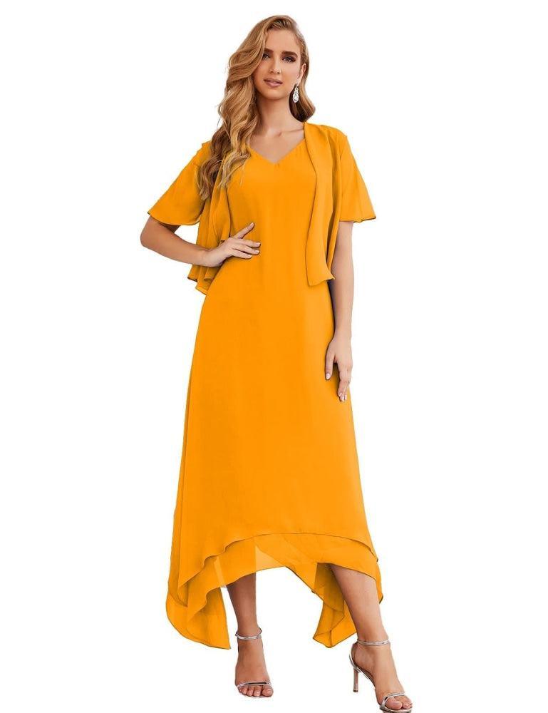 Sunnderly Chiffon Plus Size Mother of Bride Dresses with Jacket Formal Dresses for Wedding SY28073