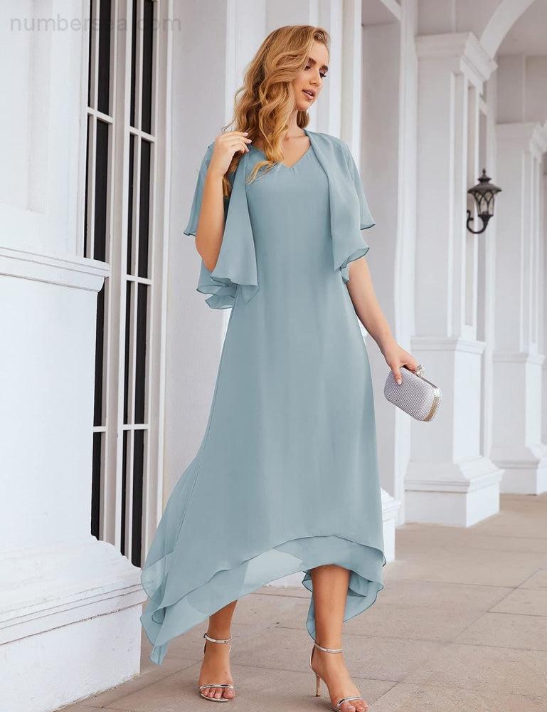 Sunnderly Chiffon Plus Size Mother of Bride Dresses with Jacket Formal Dresses for Wedding SY28073
