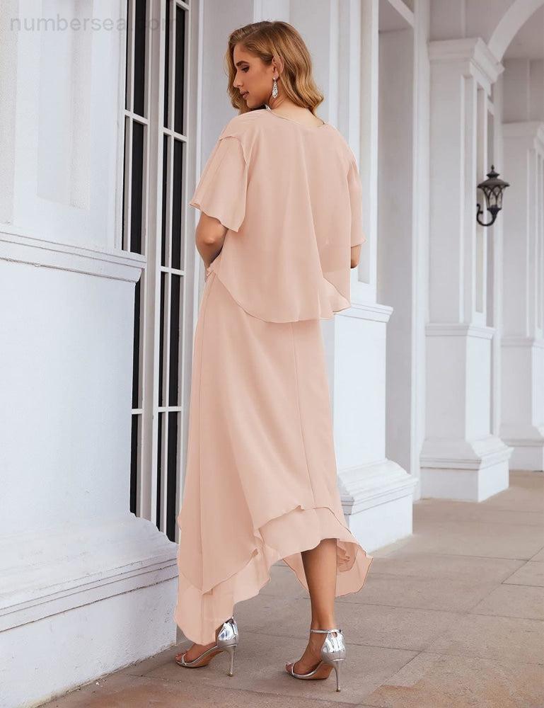 Sunnderly Chiffon Plus Size Mother of Bride Dresses with Jacket Formal Dresses for Wedding SY28073