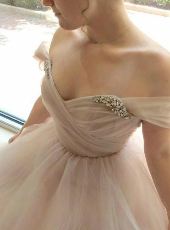 Off Shoulder Tulle Sleeves Blush Wedding Dress Colorful Bridal Dress WD354