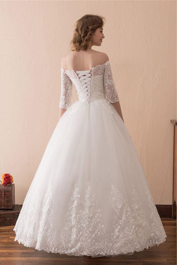Schulterfreies Ballkleid aus Spitze mit 1/2 Ärmeln WD221