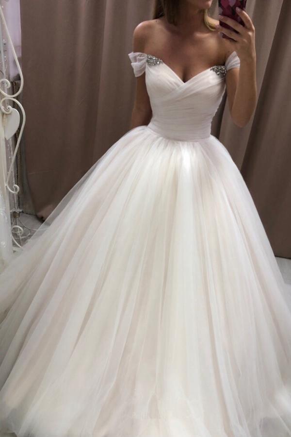 Off The Shoulder Tüll Sweetheart Weiß Brautkleider Brautkleid WD020