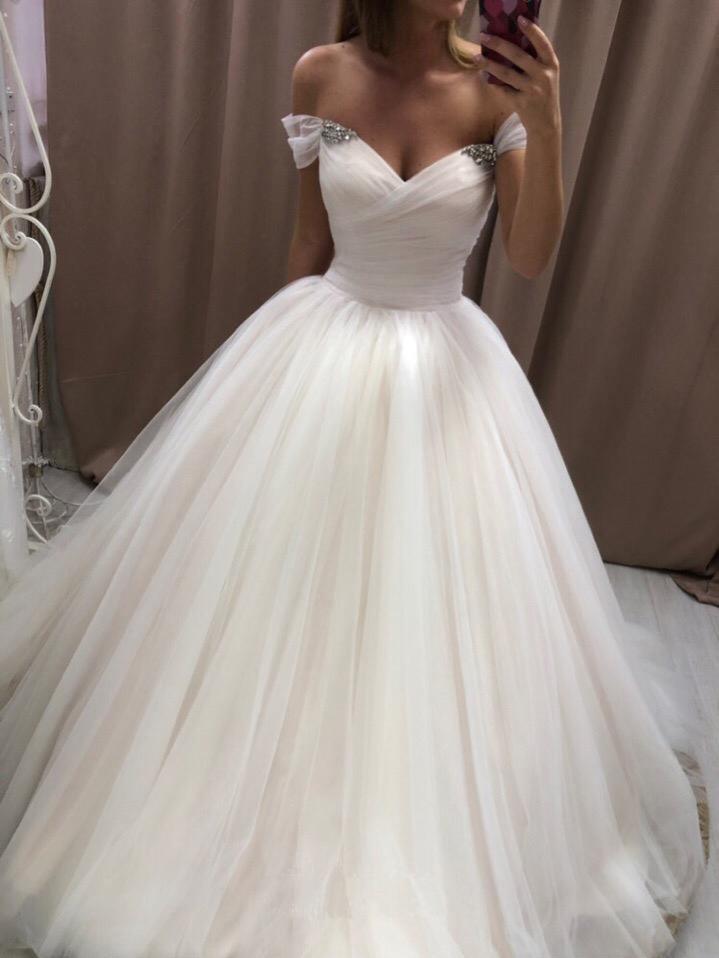 Off The Shoulder Tüll Sweetheart Weiß Brautkleider Brautkleid WD020