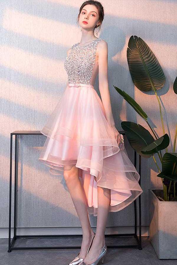 Pink Tulle Sequin Short Prom Dress Pink Homecoming Dress PD238