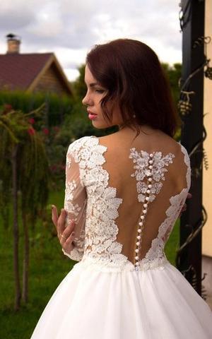 Princess A-Line V-Neck Tulle Ivory Long Sleeves Wedding Dresses WD181