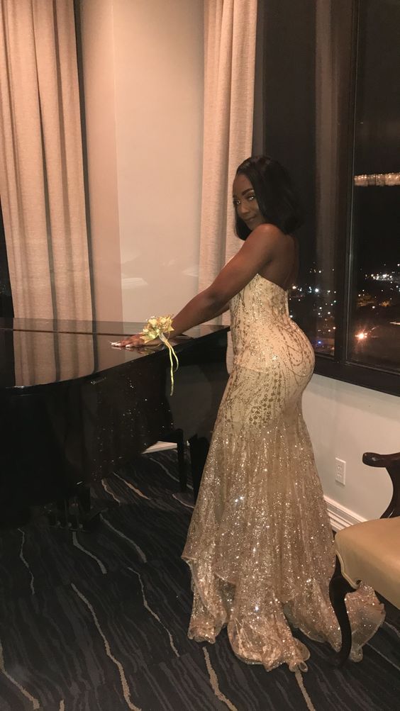 Vestido de noche sin mangas con sirena y purpurina, espectacular vestido de noche para chicas negras Y1175