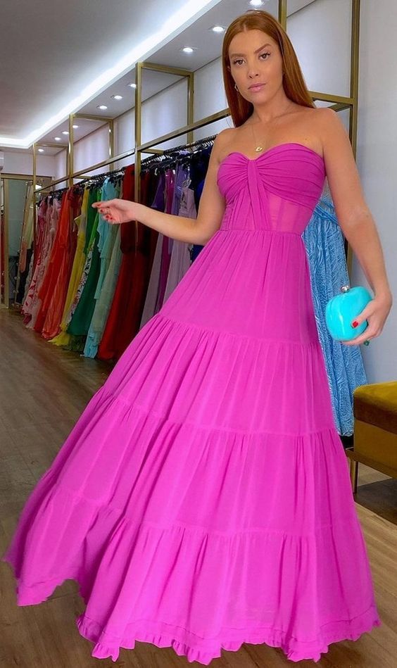 Vestido de fiesta fucsia de corte A, elegante vestido de noche Y1040