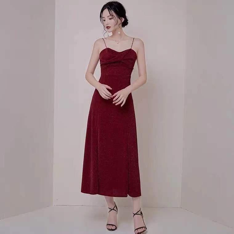 Vestido de fiesta rojo vino, vestido de noche con tirantes finos, vestido de fiesta con abertura alta, vestido formal sin espalda, hecho a medida Y1140