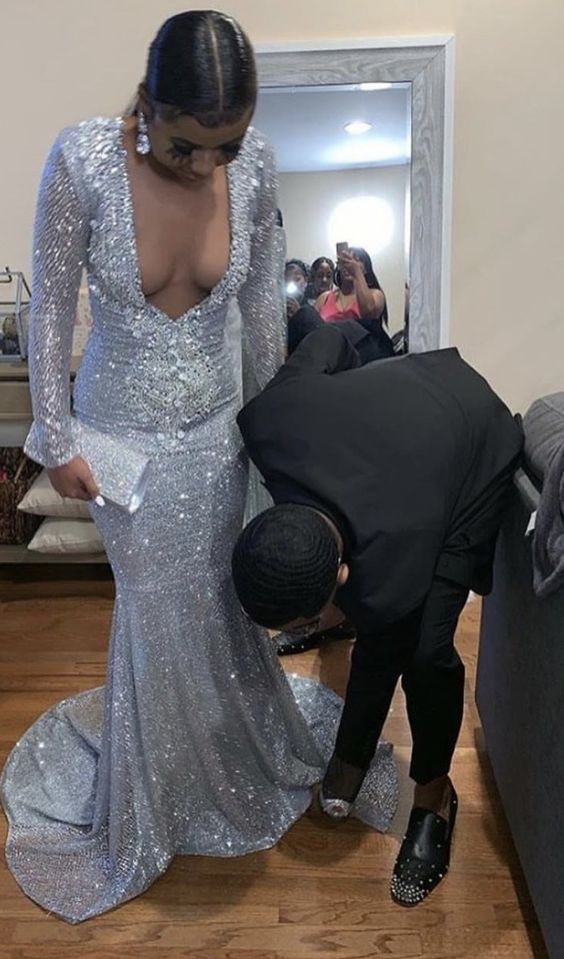 Elegantes silbernes Pailletten-Meerjungfrau-Abendkleid, sexy charmantes Abendkleid Y808