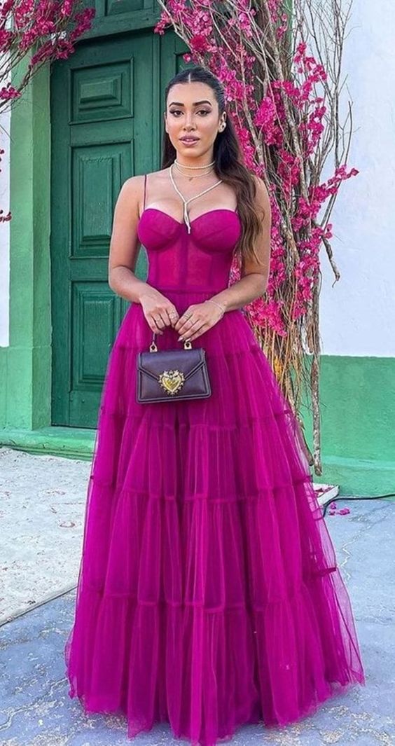 Vestido de fiesta de tul con tirantes finos y corte en A, elegante vestido de noche Y1073