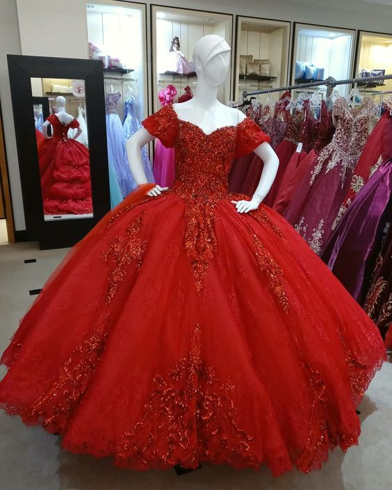 Vestido de fiesta de tul rojo oscuro con encaje para quinceañeras Y1440