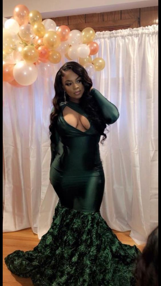 Green Mermaid Evening Dress With 3D Flowers Charming Prom Dress Y661