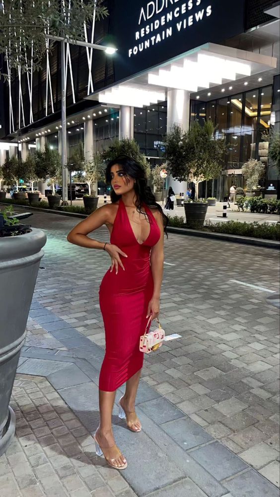 Neckholder V-Ausschnitt Bodycon Kleid Sexy Abendkleid Y633