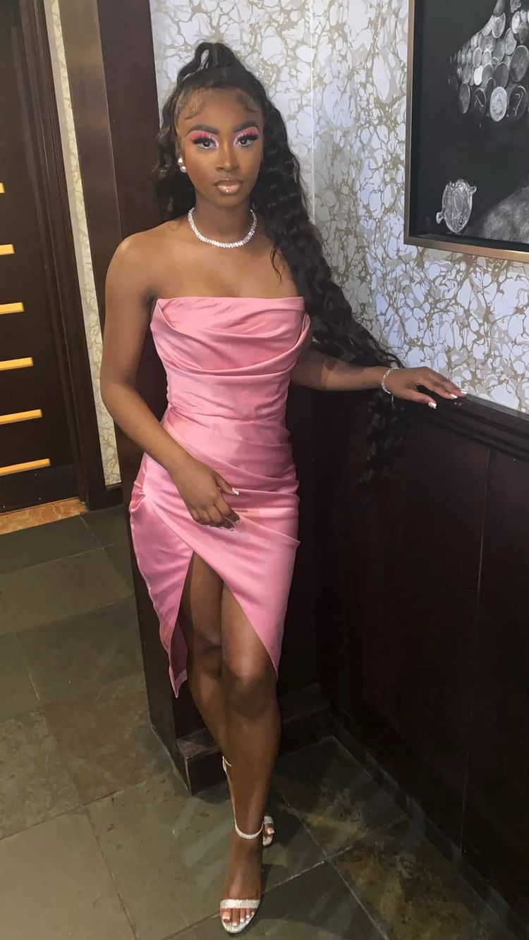 Pink 19th Birthday Dress Outfit Black Girl,Lovely Pink Strapless Homecoming Dress Y643