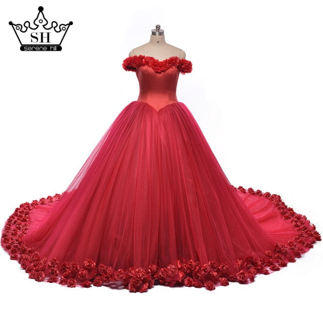 Vestido de novia con diseño de nube rosa y flores rosas HA2003