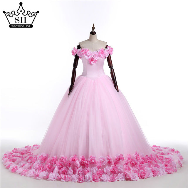 Vestido de novia con diseño de nube rosa y flores rosas HA2003