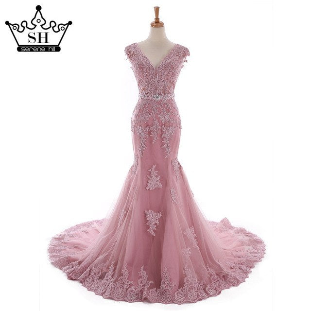 Vestido de novia estilo sirena con escote en V profundo y cuentas de cristal HM66259