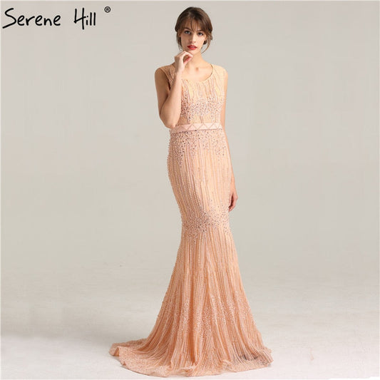 En oferta, sin devolución ni reembolso. Oferta, vestido de noche de sirena con encaje y perlas bordadas en verde, sexy, con perlas y encaje LA6231.
