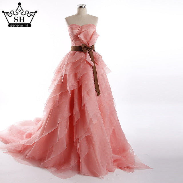 Vestido de novia abullonado, vestido de gala con cuentas de cristal, tul, cola de corte.