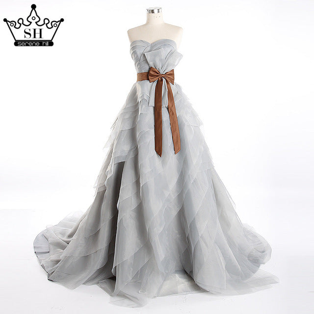 Vestido de novia abullonado, vestido de gala con cuentas de cristal, tul, cola de corte.