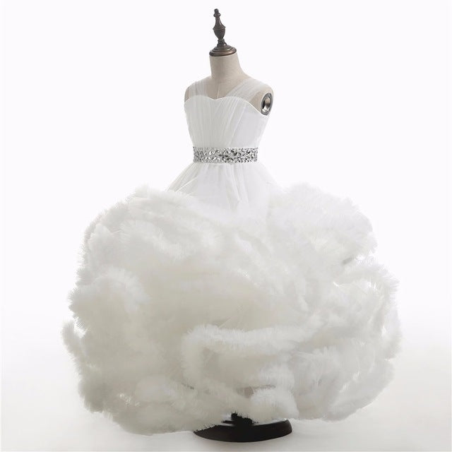 En oferta, sin devolución ni reembolso, vestidos de desfile para niñas apresurados, vestidos de niña de las flores en forma de nube, hechos a medida, HTA0001