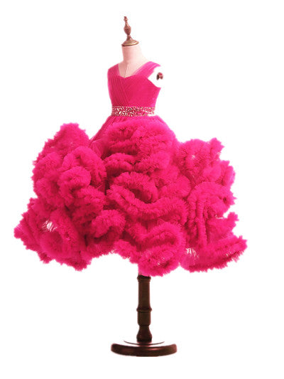 En oferta, sin devolución ni reembolso, vestidos de desfile para niñas apresurados, vestidos de niña de las flores en forma de nube, hechos a medida, HTA0001
