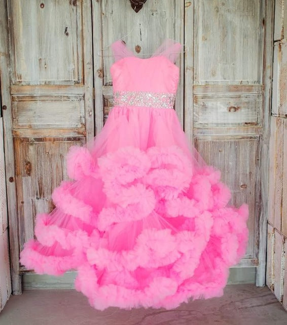 En oferta, sin devolución ni reembolso, vestidos de desfile para niñas apresurados, vestidos de niña de las flores en forma de nube, hechos a medida, HTA0001