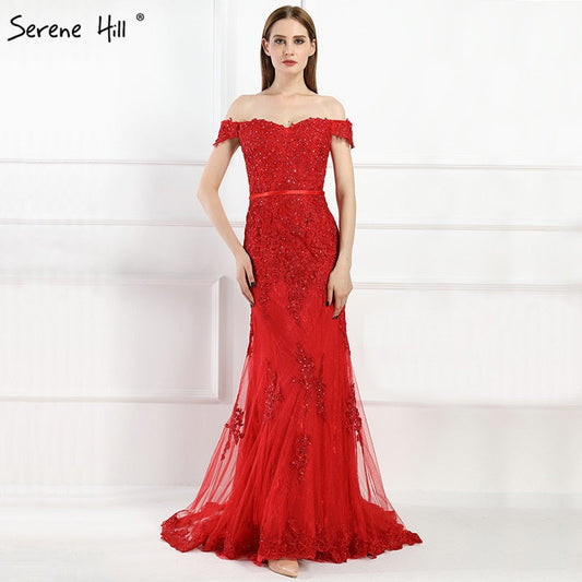 Vestido de noche sexy de sirena con encaje y diamantes, en oferta, sin devoluciones ni reembolsos, LA6018