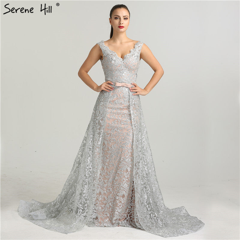 En oferta, sin devolución ni reembolso. Oferta, vestido de noche vintage sexy con escote en V profundo, sin mangas y brillo, estilo sirena, elegante, con cola extraíble, vestido de noche LA6235
