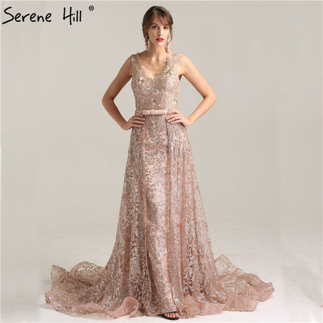 En oferta, sin devolución ni reembolso. Oferta, vestido de noche vintage sexy con escote en V profundo, sin mangas y brillo, estilo sirena, elegante, con cola extraíble, vestido de noche LA6235